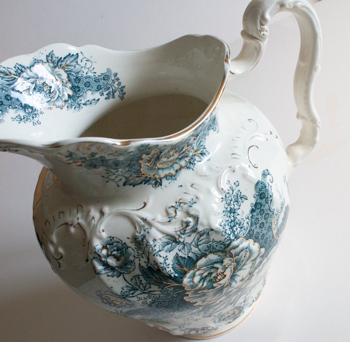 Stoke Pottery 'Peony' Antique Blue and White Transferware Wash Jug and Bowl