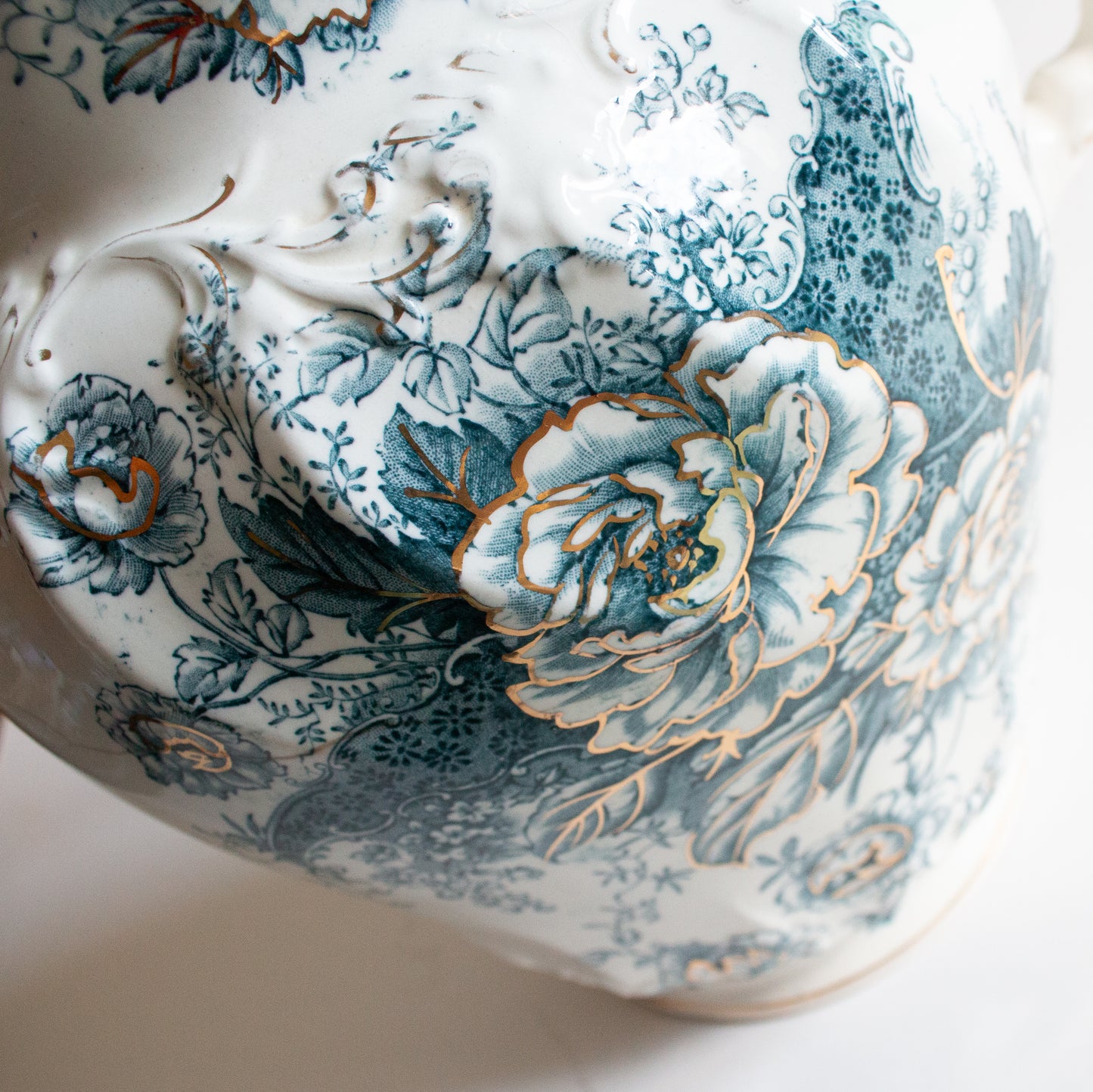 Stoke Pottery 'Peony' Antique Blue and White Transferware Wash Jug and Bowl