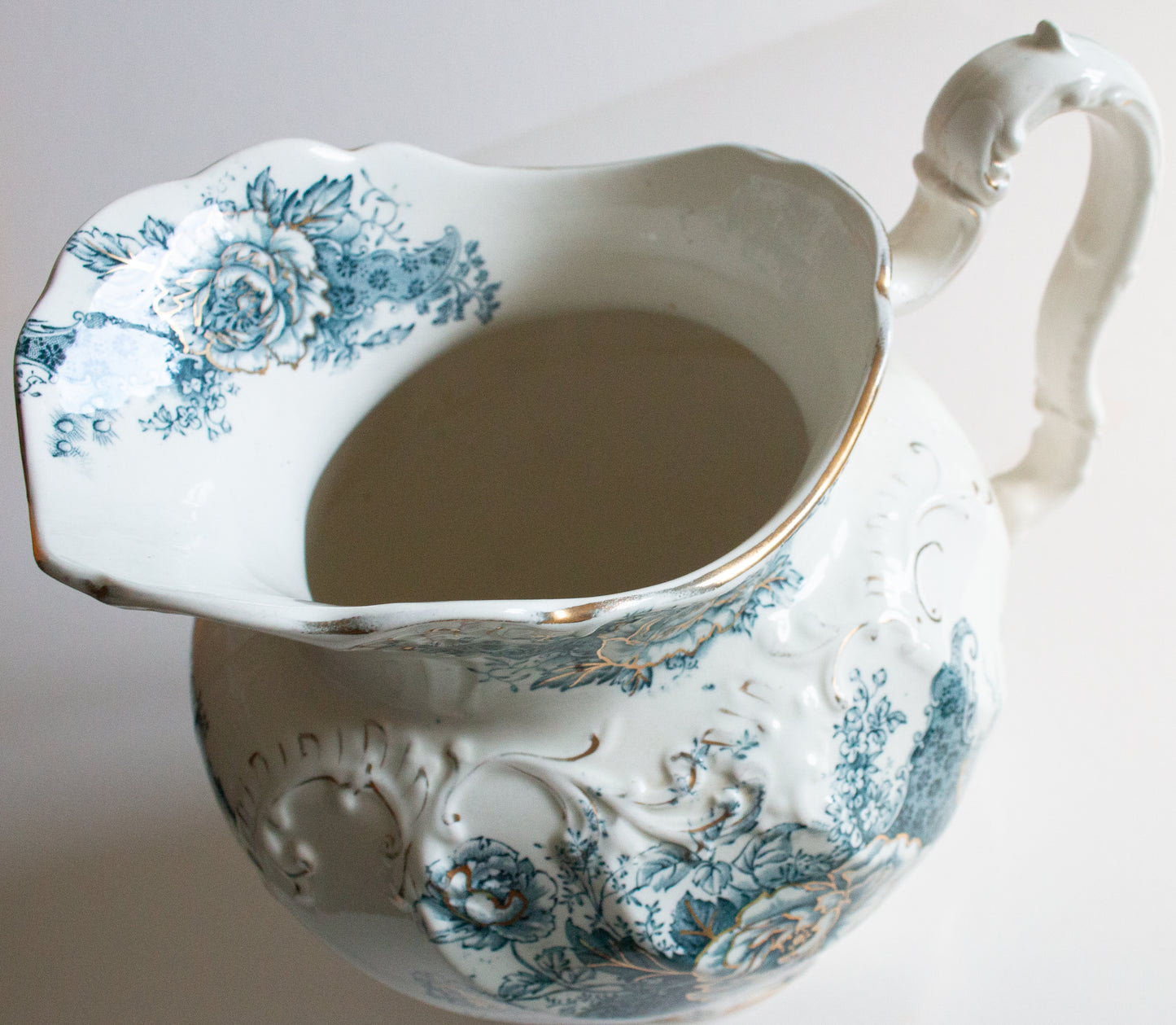 Stoke Pottery 'Peony' Antique Blue and White Transferware Wash Jug and Bowl