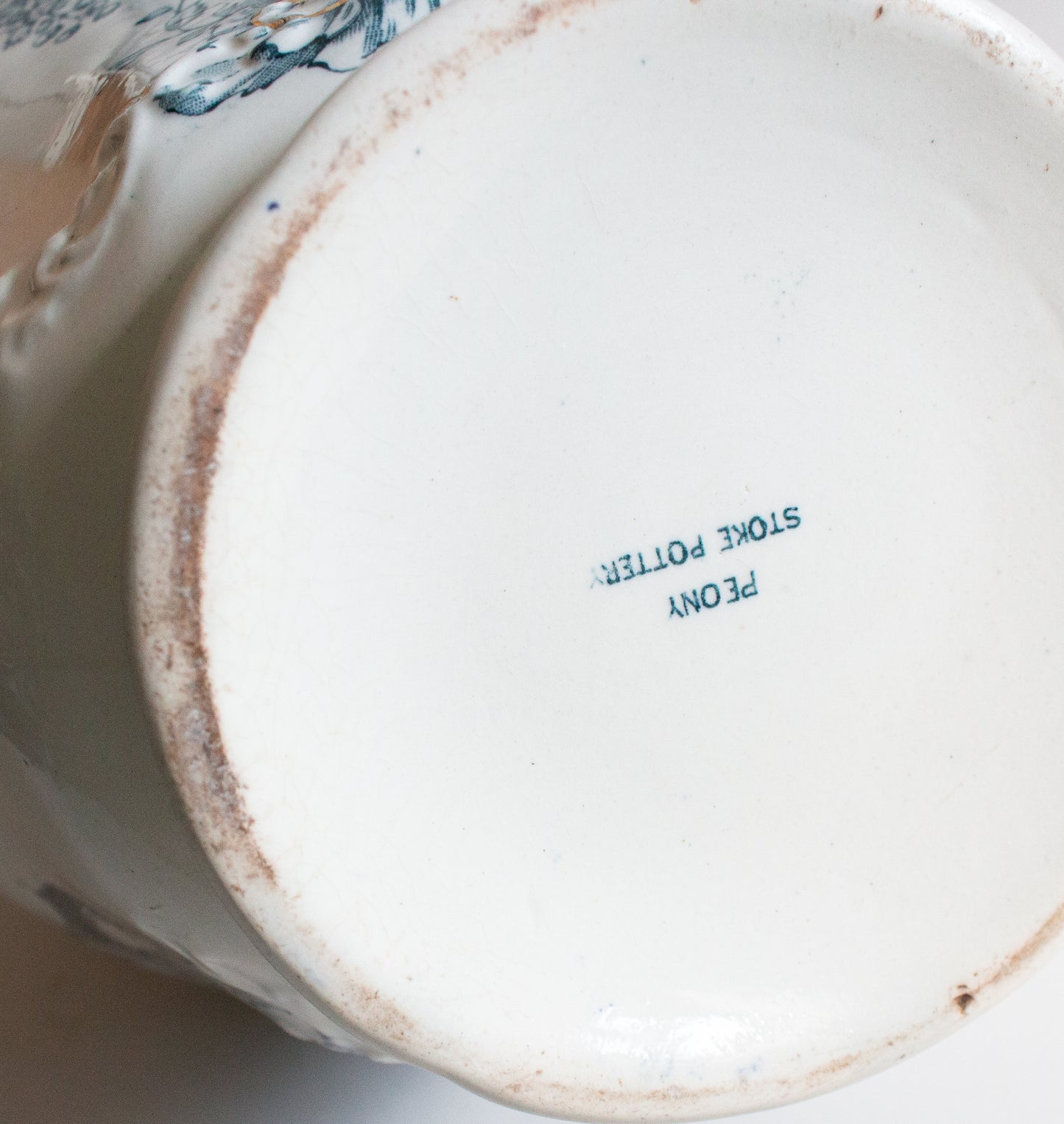 Stoke Pottery 'Peony' Antique Blue and White Transferware Wash Jug and Bowl