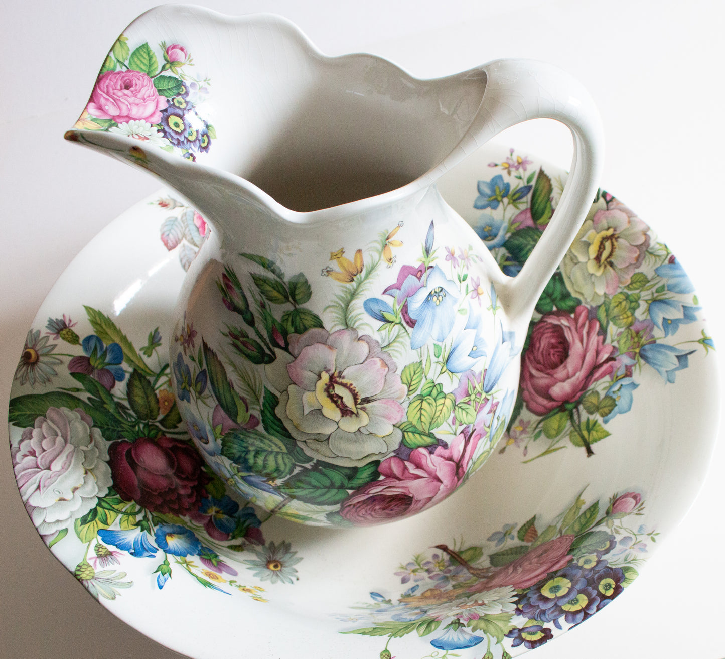 Hadida Bathroom Collection Large Floral Wash Jug and Bowl