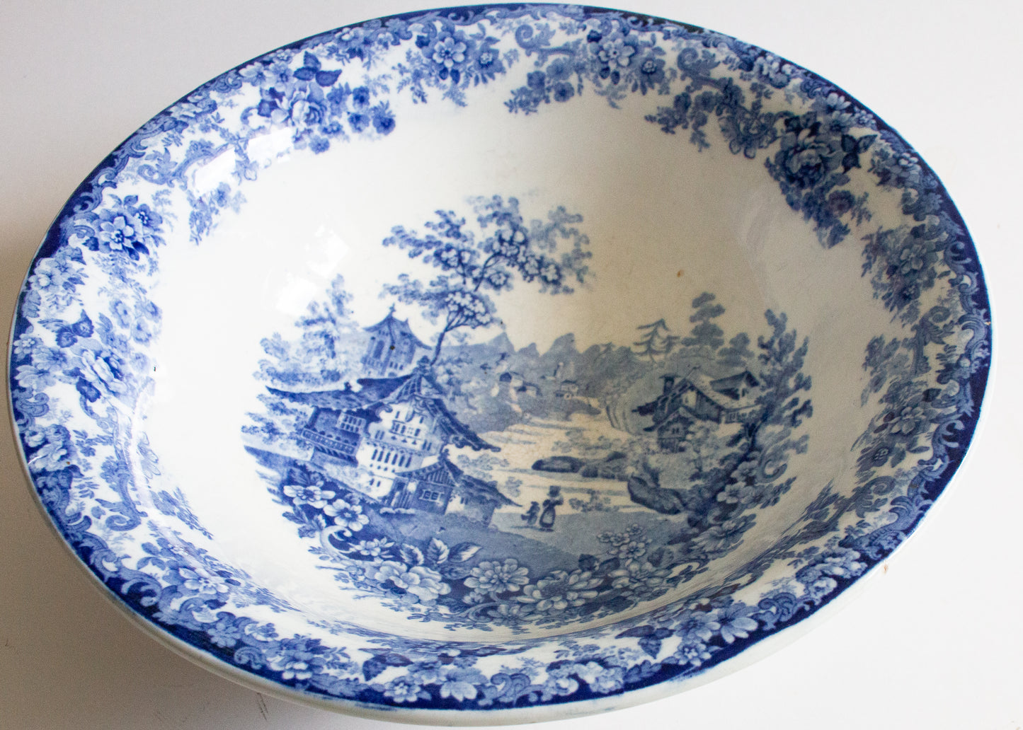 Minton 'Genevese' Pattern Large Blue and White Transferware Bowl