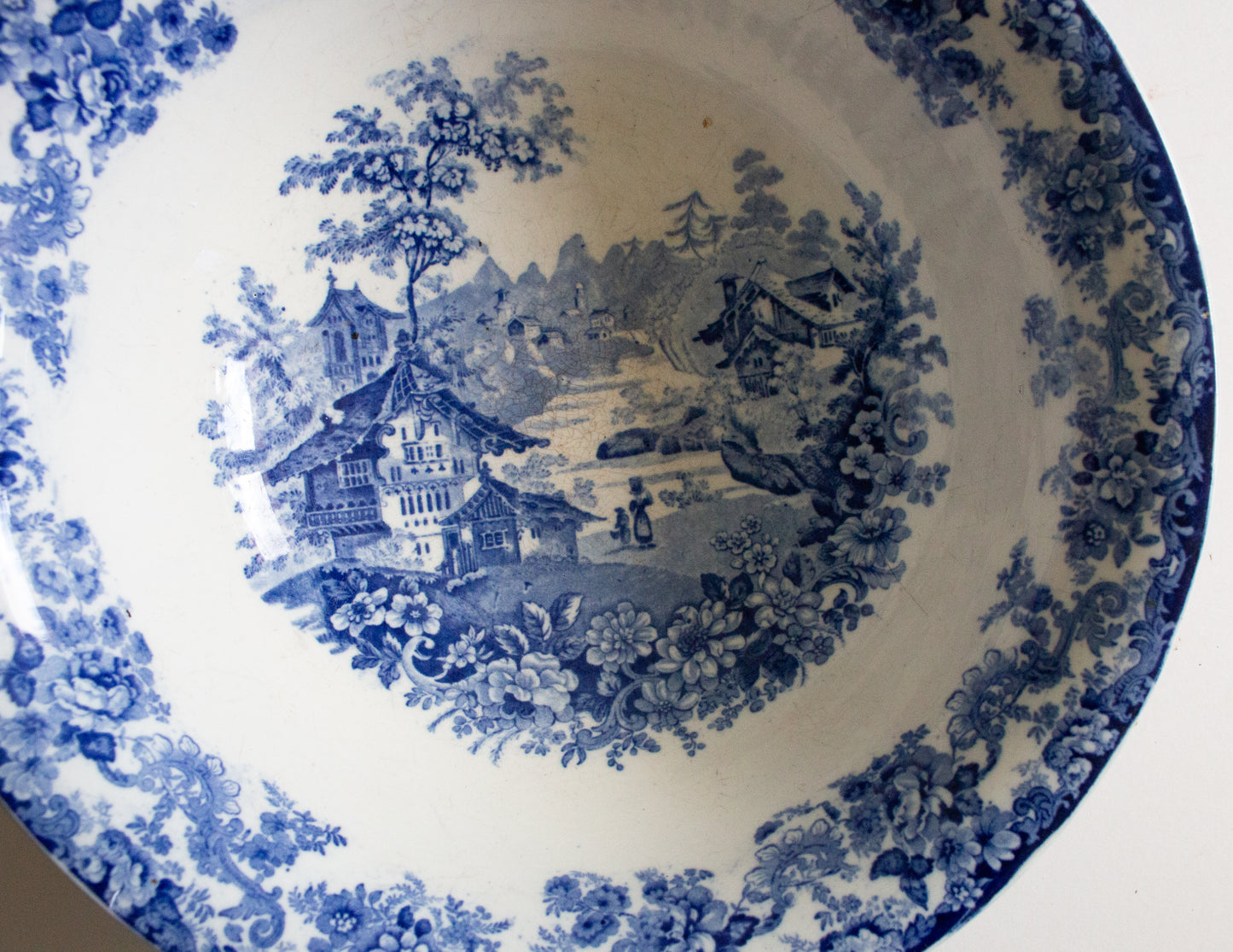 Minton 'Genevese' Pattern Large Blue and White Transferware Bowl