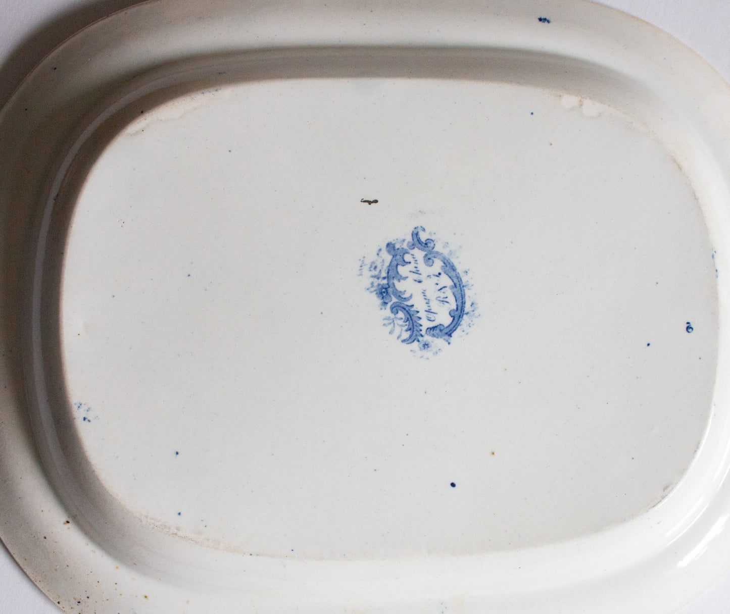 Antique 'Opaque China' Willow Pattern 15" Blue and White Transferware Serving Platter