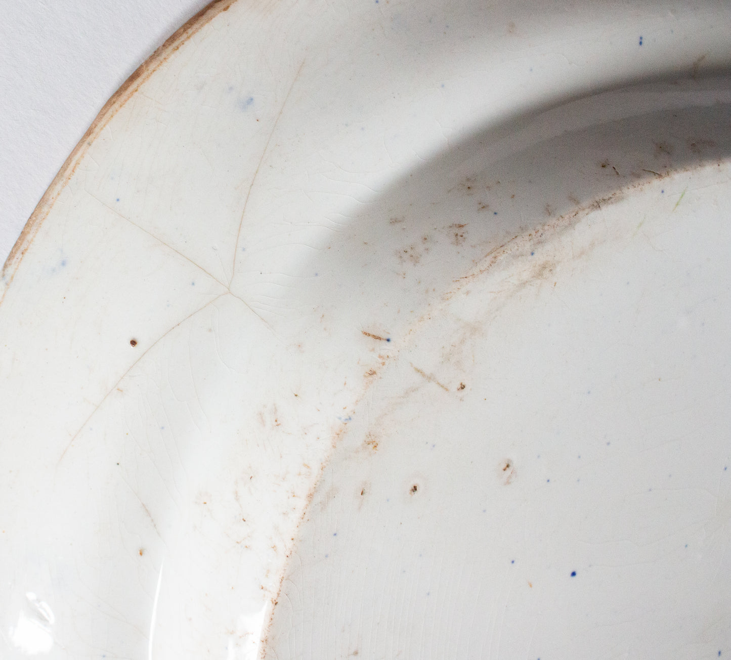 Large Antique Ironstone 17" Blue and White Meat Platter with Fisherman and Rose Border Pattern