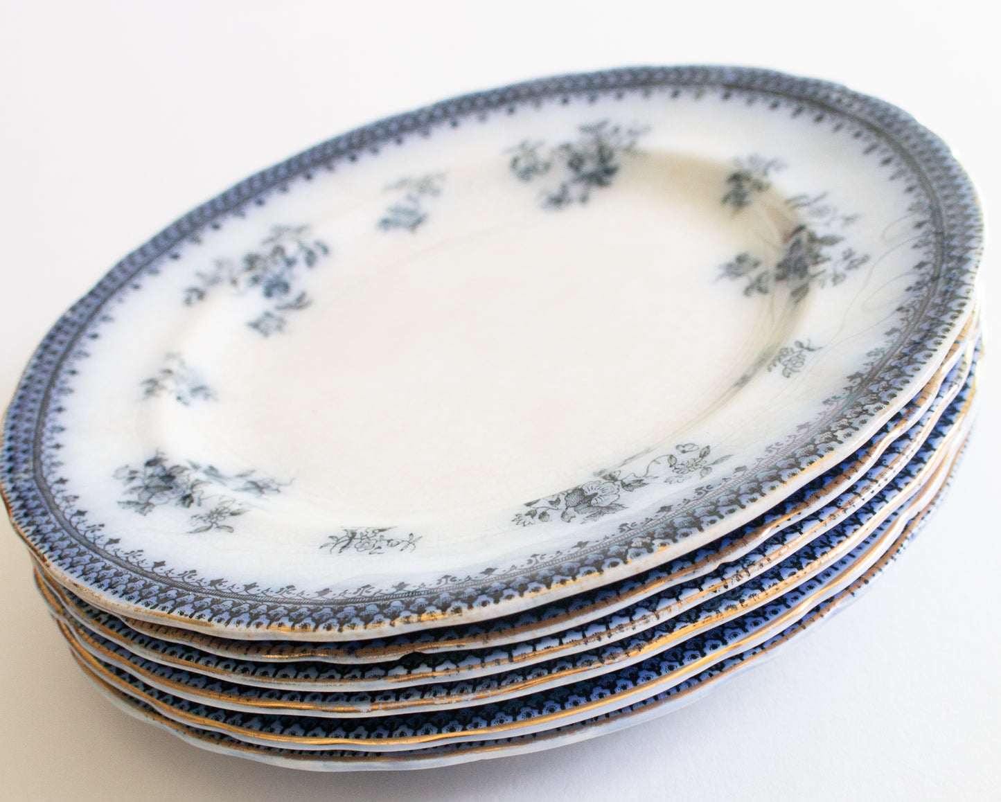 Burgess & Leigh Middleport Pottery Burslem England 'Florida' Pattern Flow Blue 7.5" Side Plates (6)
