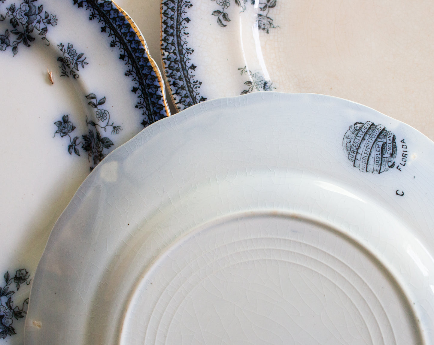 Burgess & Leigh Middleport Pottery Burslem England 'Florida' Pattern Flow Blue 7.5" Side Plates (6)