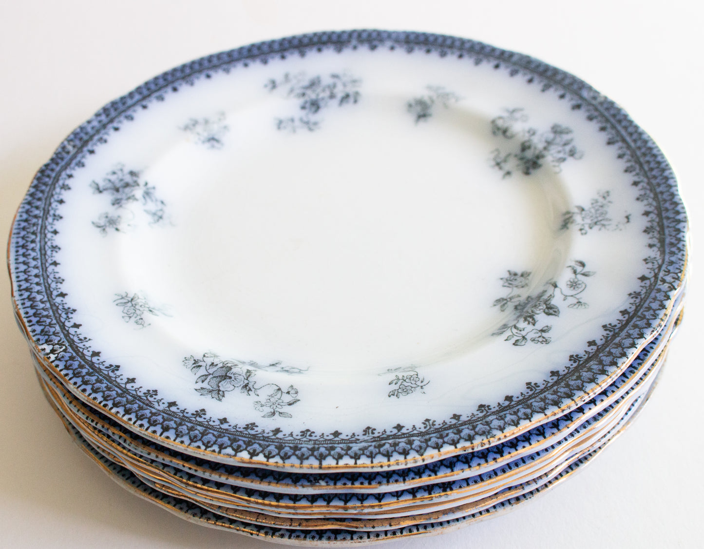Burgess & Leigh Middleport Pottery Burslem England 'Florida' Pattern Flow Blue 7.5" Side Plates (6)