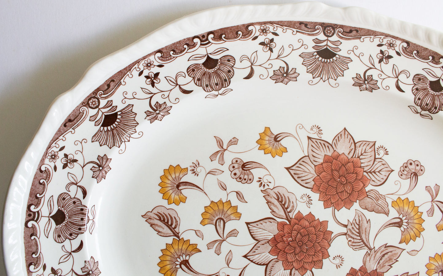 Adams 'Cornwall' Pattern Brown and White Transferware 17" Serving Platter
