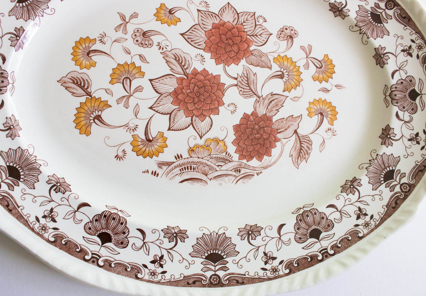 Adams 'Cornwall' Pattern Brown and White Transferware 17" Serving Platter
