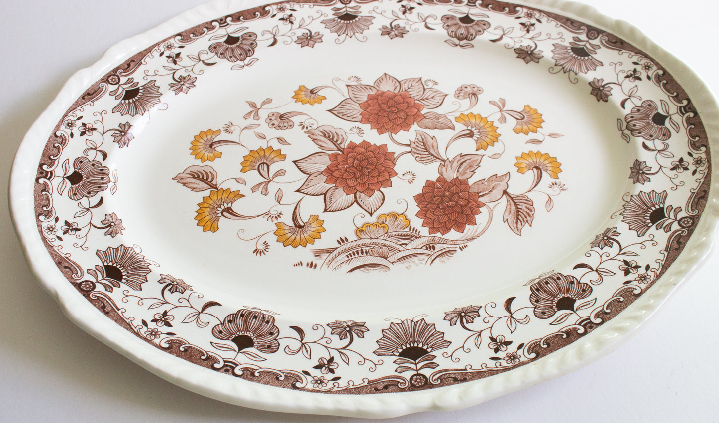 Adams 'Cornwall' Pattern Brown and White Transferware 17" Serving Platter