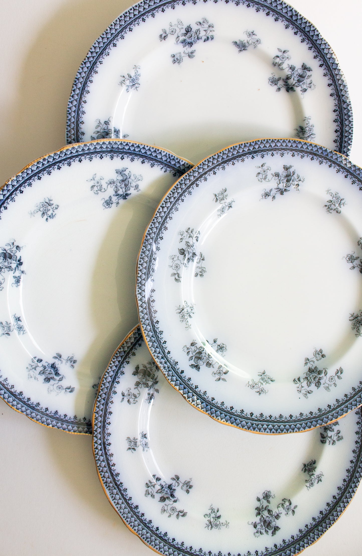 Burgess & Leigh Middleport Pottery Burslem England 'Florida' Pattern Flow Blue 10.5" Dinner Plates (4)