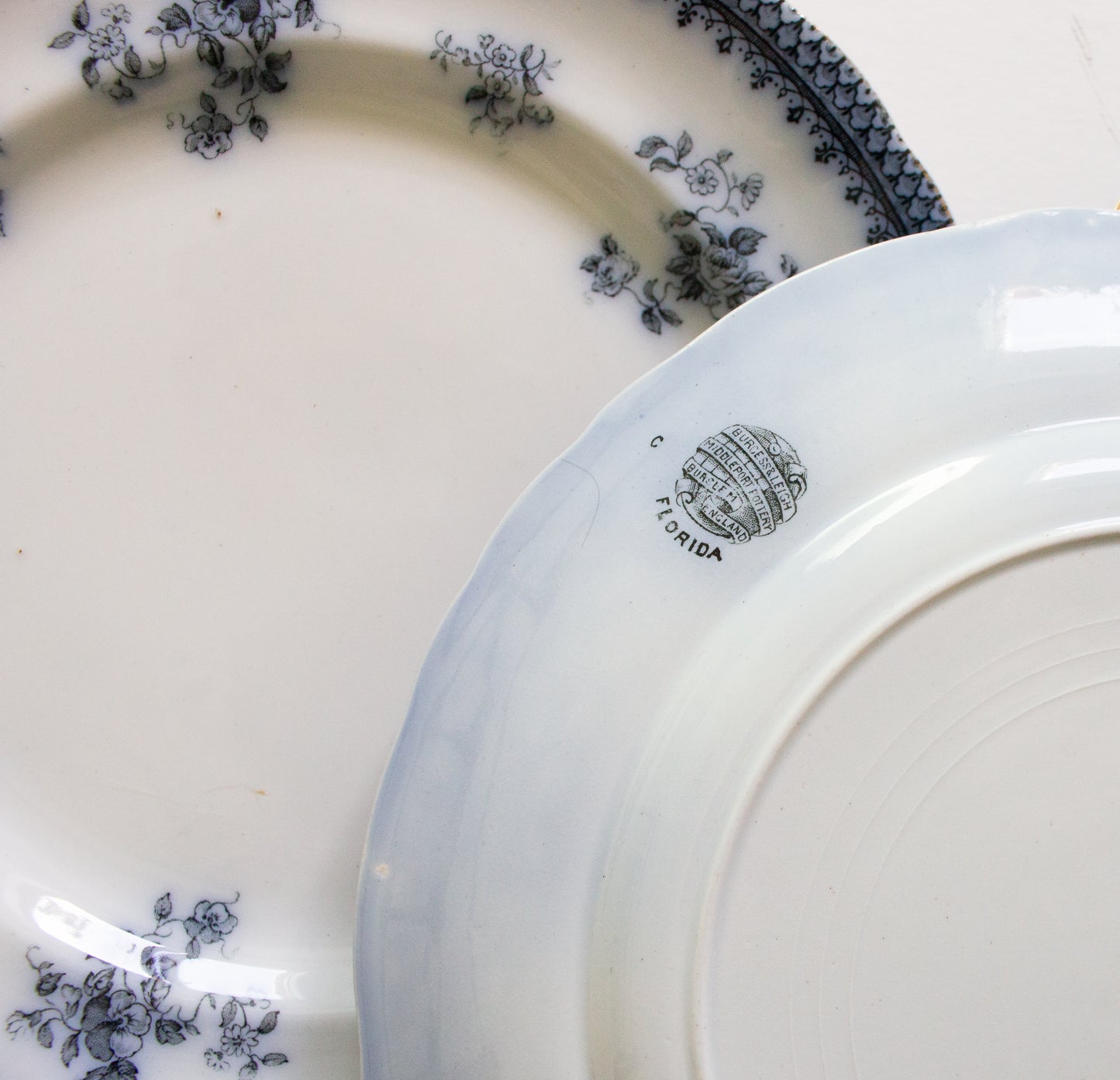 Burgess & Leigh Middleport Pottery Burslem England 'Florida' Pattern Flow Blue 10.5" Dinner Plates (4)