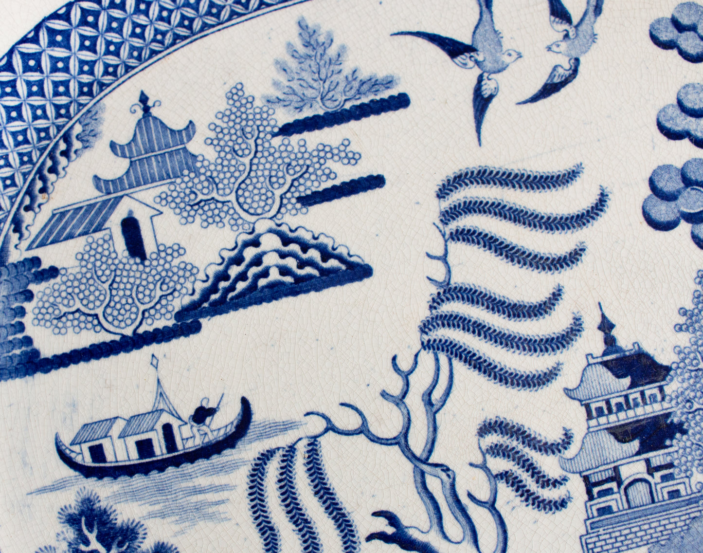 Antique 'Willow' Pattern 18" Blue and White Transferware Serving Platter
