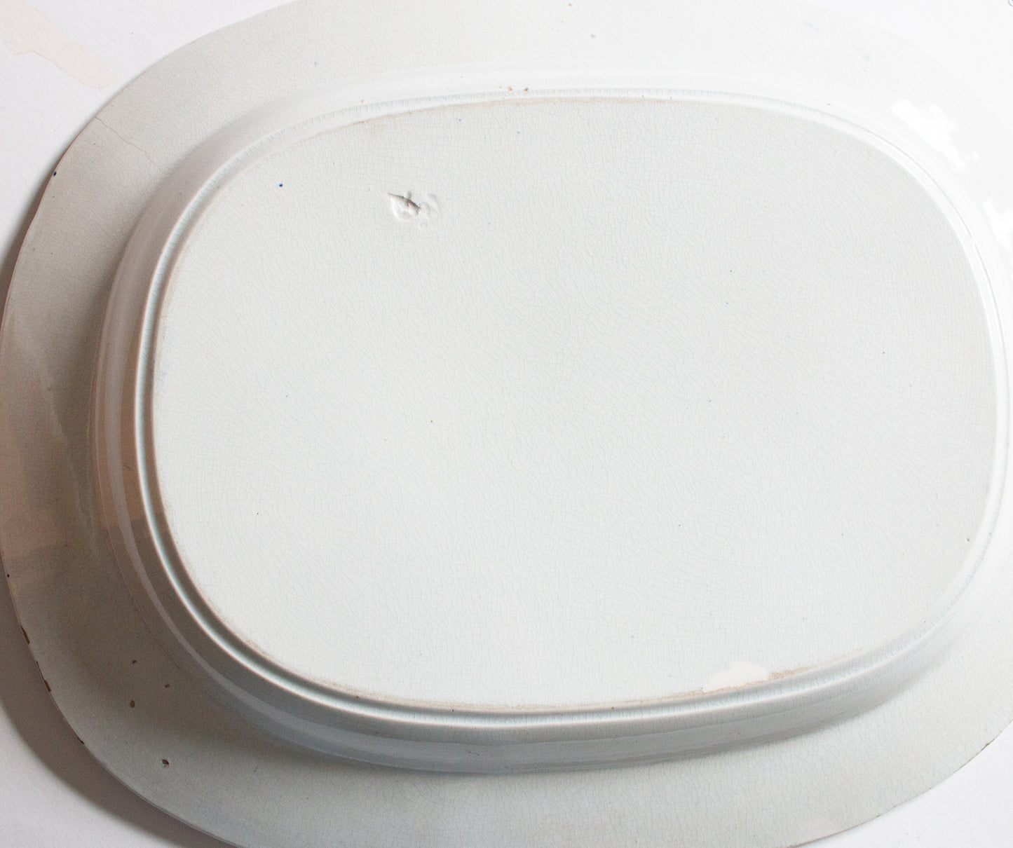 Antique 'Willow' Pattern 18" Blue and White Transferware Serving Platter