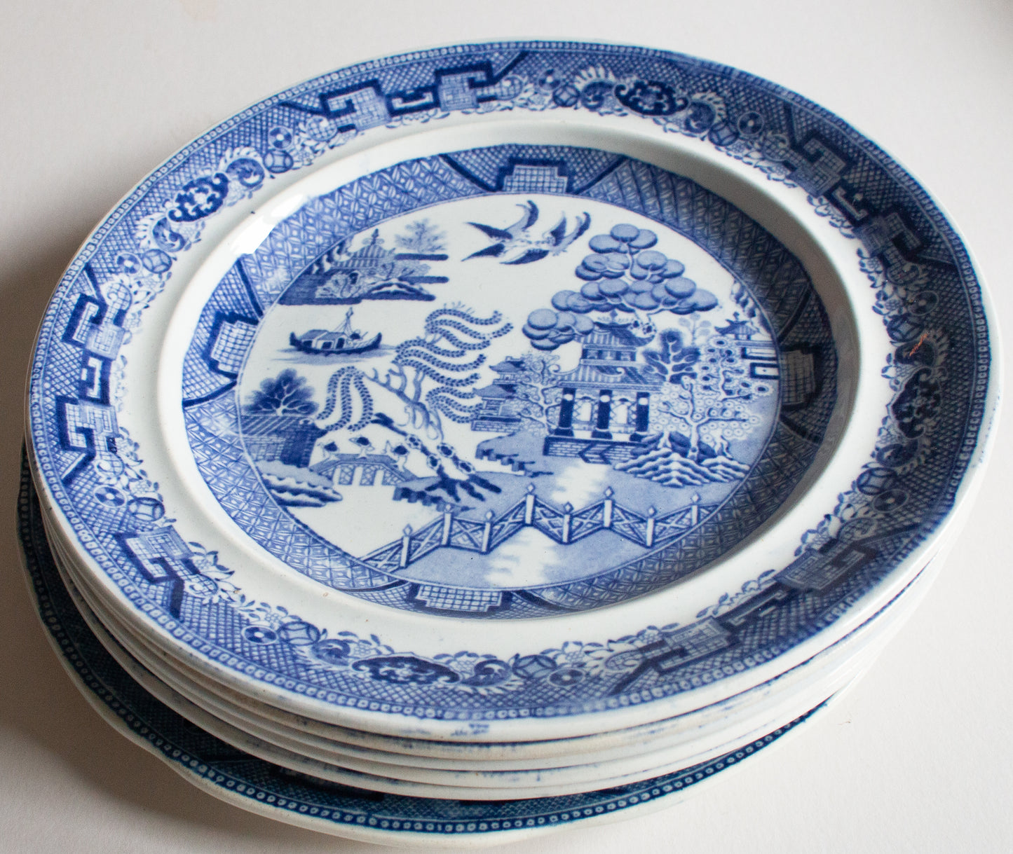 Dillwyn Swansea 'Willow' Pattern Blue and White Transferware 9.75" Plates (6)