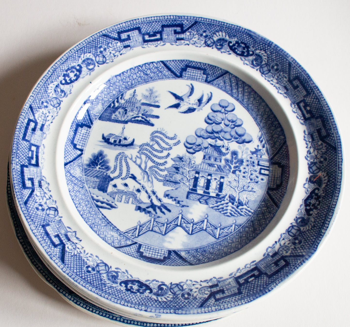 Dillwyn Swansea 'Willow' Pattern Blue and White Transferware 9.75" Plates (6)