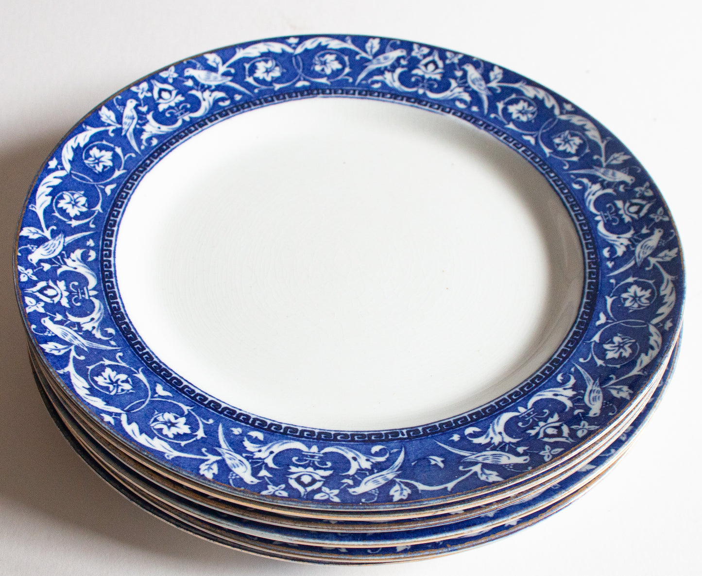 Newport Pottery Co. Burlsem England 'Medallion' Pattern Blue and White Transferware 9" Plates (6)