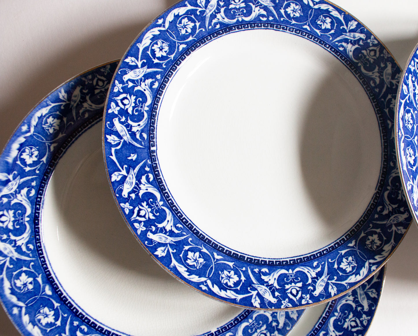 Newport Pottery Co. Burlsem England 'Medallion' Pattern Blue and White Transferware 10" Plates (4)
