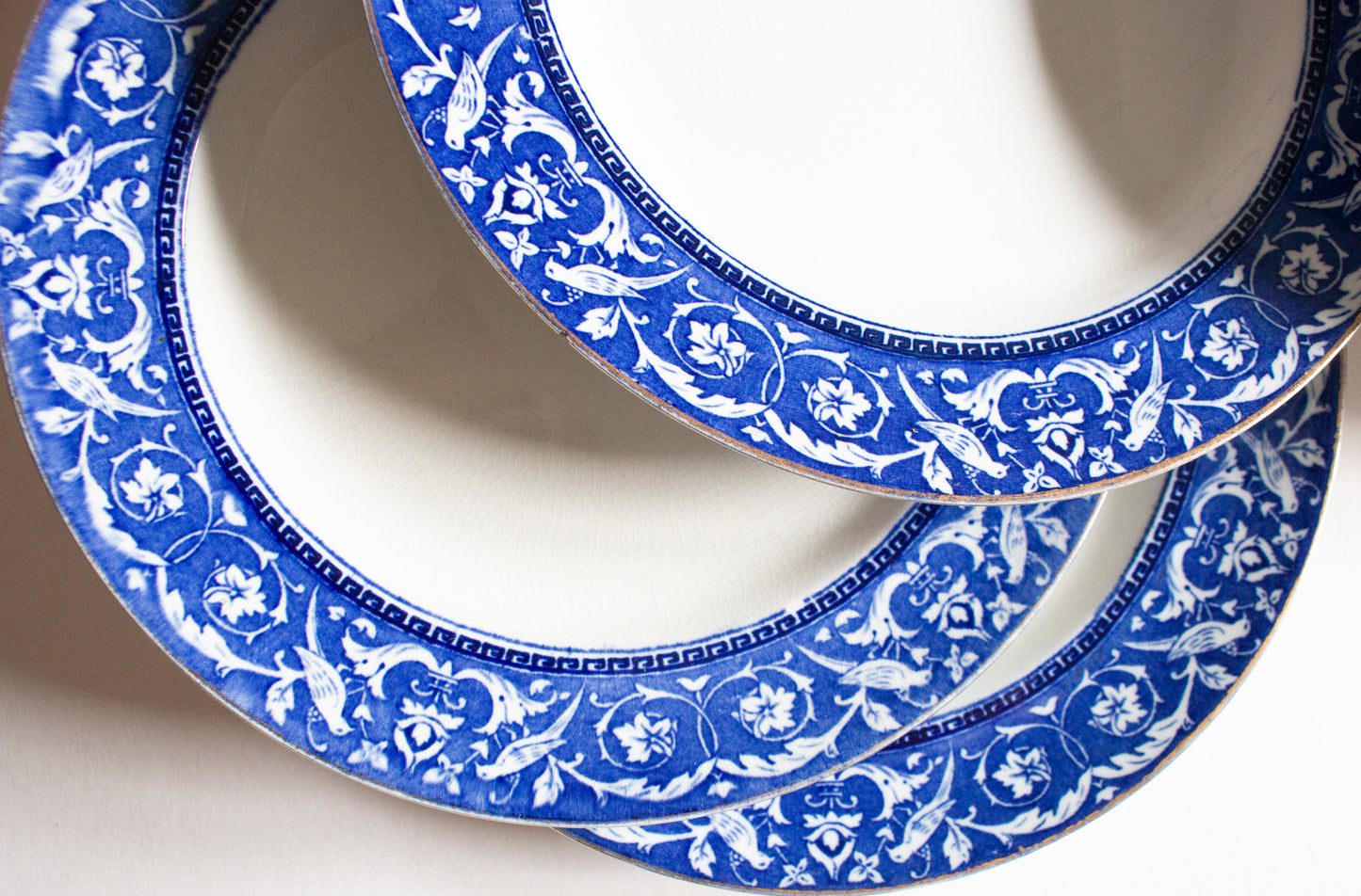 Newport Pottery Co. Burlsem England 'Medallion' Pattern Blue and White Transferware 9" Plates (6)
