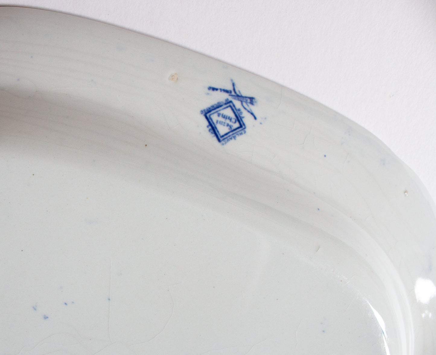 Antique 'Willow' Pattern 15.5" Blue and White Transferware Serving Platter