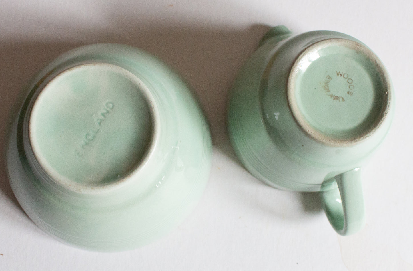 Woods Ware 'Beryl' Pattern Mint Green SUgar Bowl and Milk Jug Set