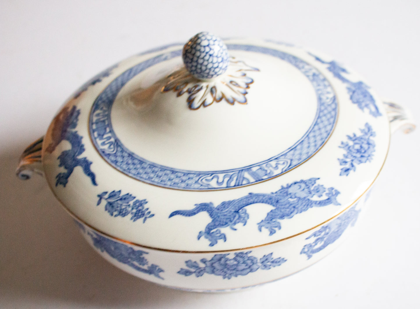 George Jones & Sons 'Dragon' Pattern Blue and White Transferware Lidded Tureen or Serving Dish