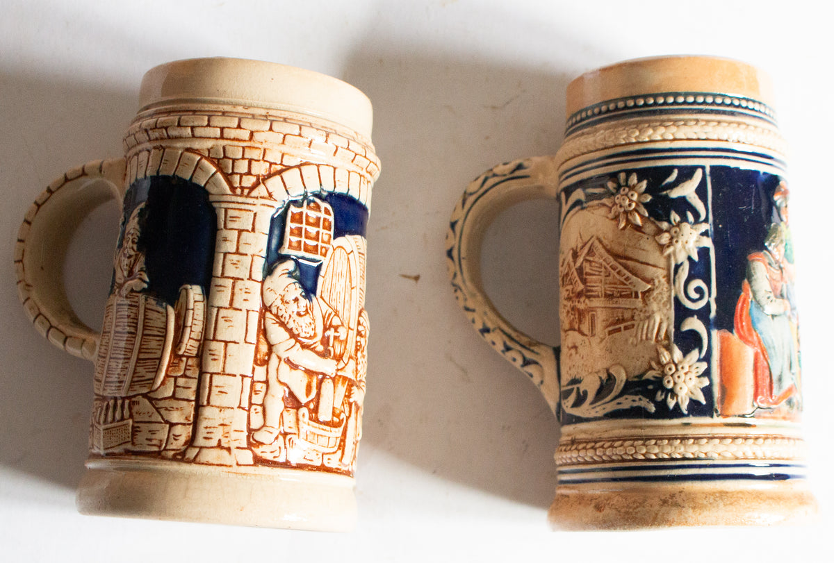 Mid Century German Mismatched Beer Stein Tankards (2)