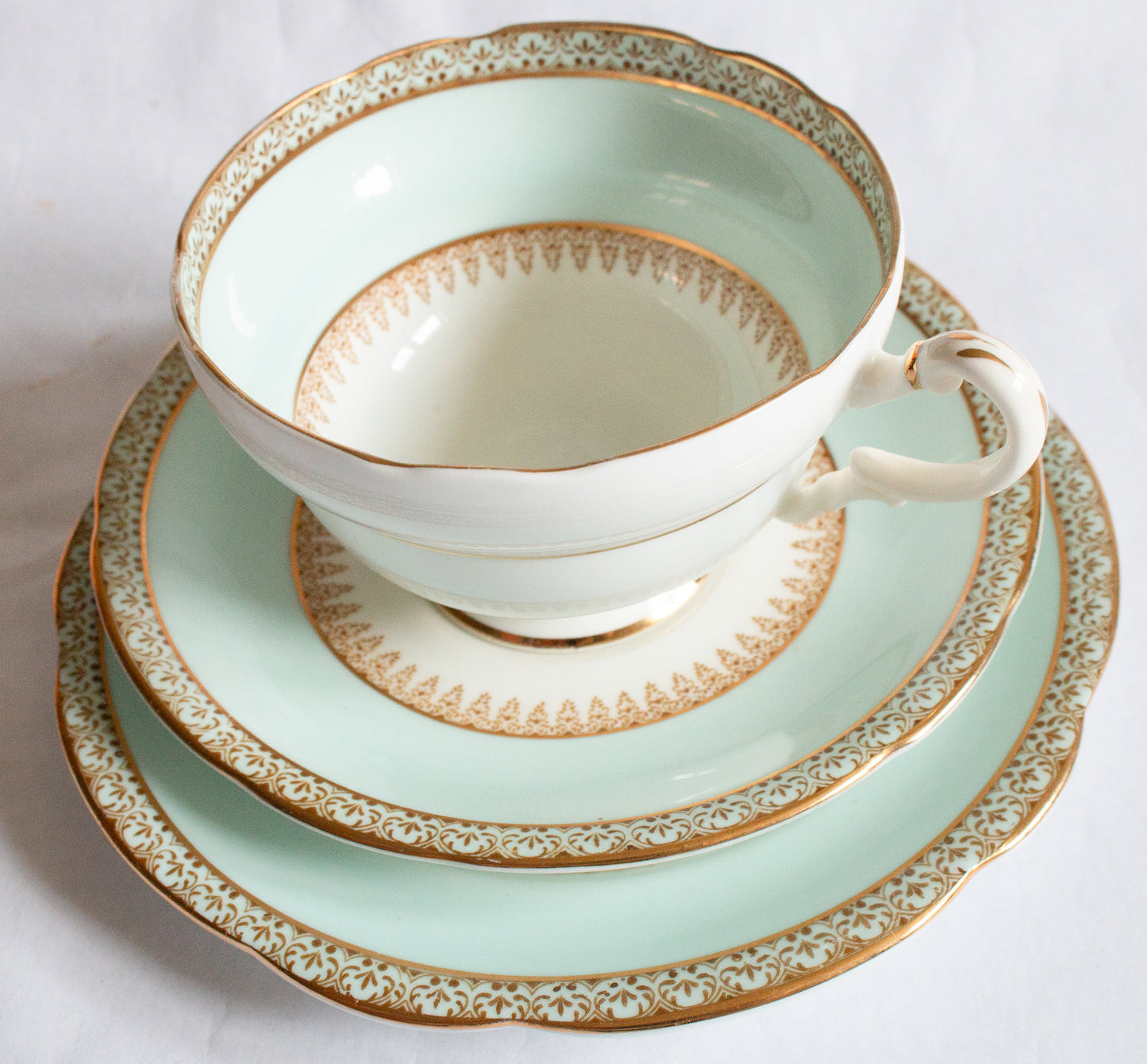 Paragon Fine China Pastel Blue and Gold China Teacup Trio