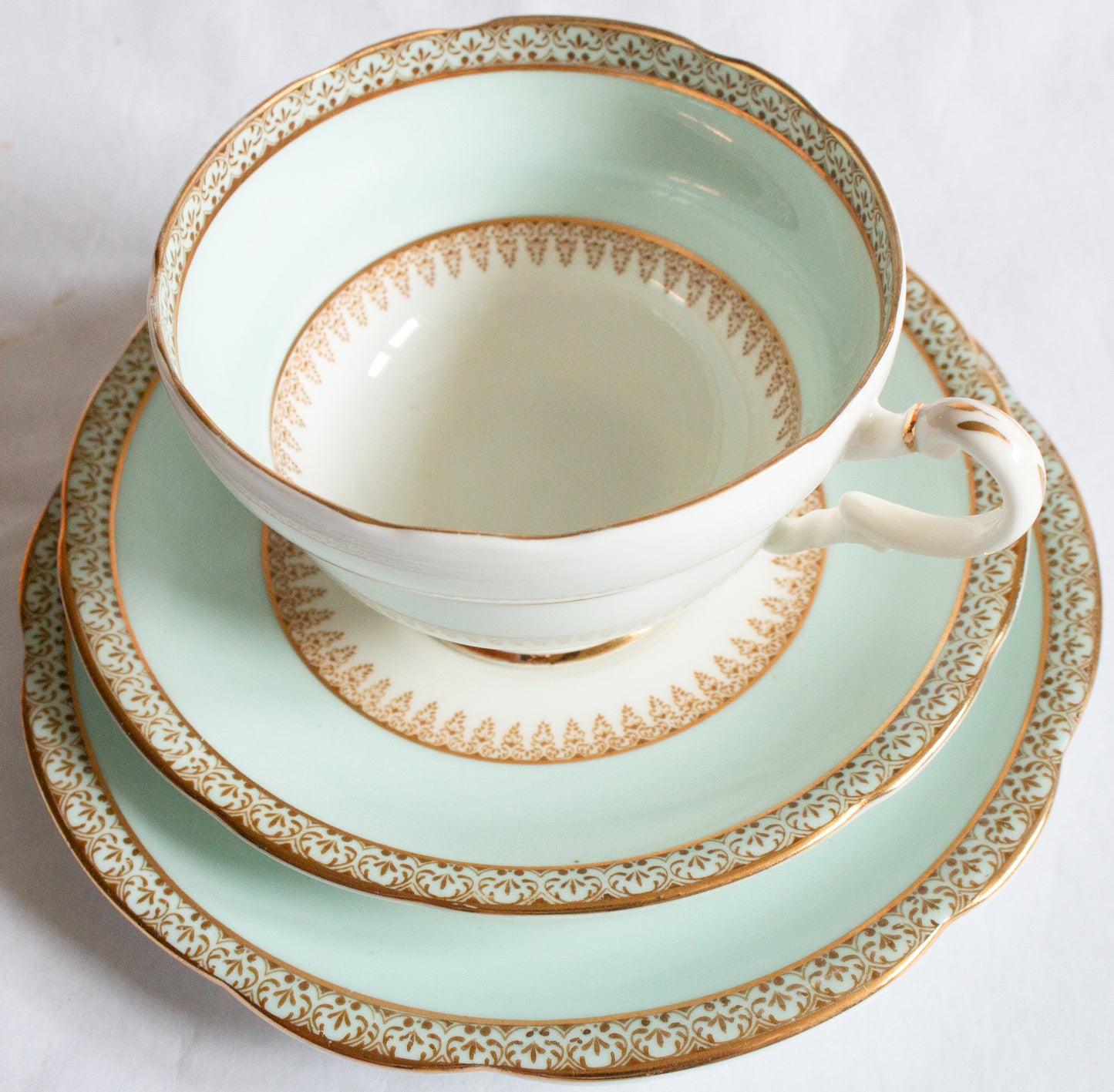 Paragon Fine China Pastel Blue and Gold China Teacup Trio
