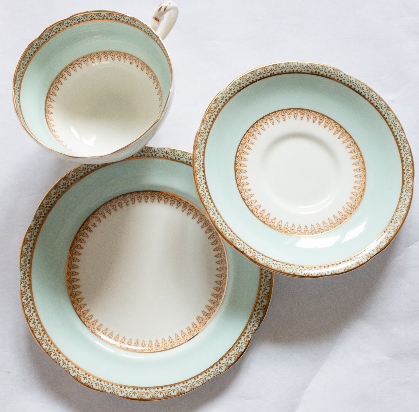 Paragon Fine China Pastel Blue and Gold China Teacup Trio