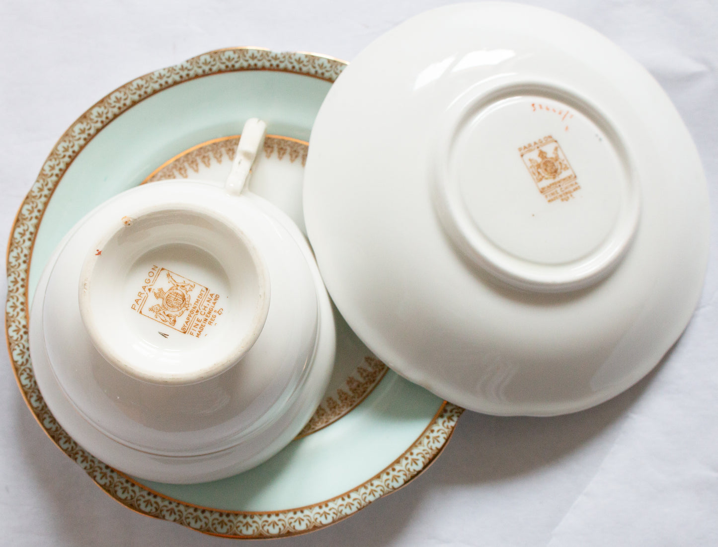 Paragon Fine China Pastel Blue and Gold China Teacup Trio