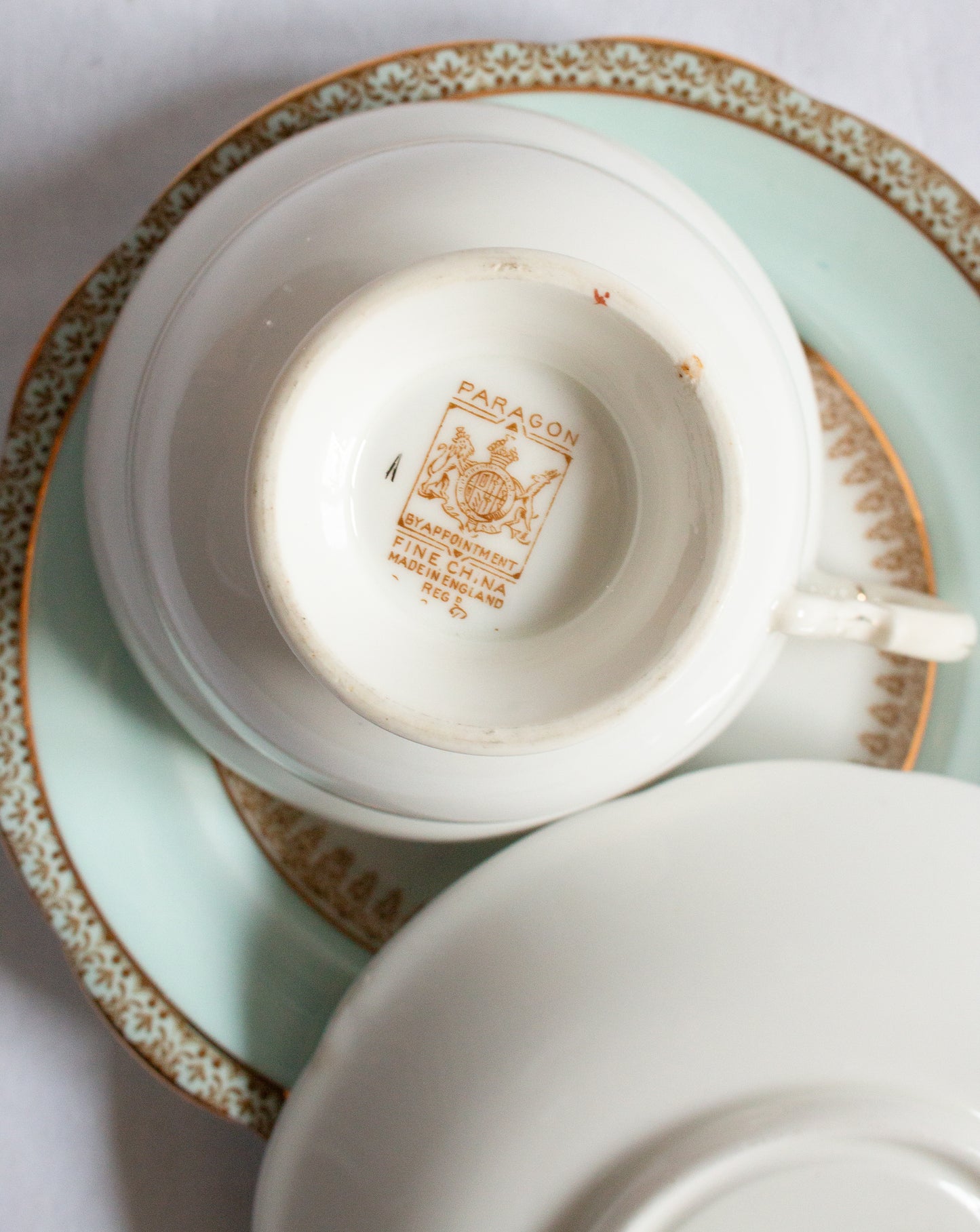 Paragon Fine China Pastel Blue and Gold China Teacup Trio