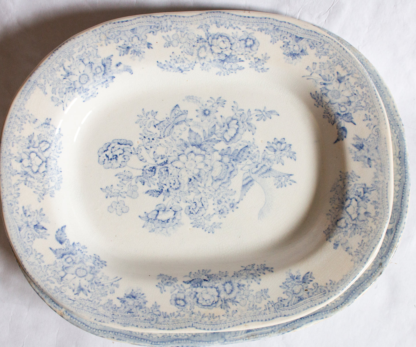 Antique Barkers & Kent 'Asiatic Pheasants' Pattern Blue and White Transferware Small Oval Serving Plates (2)