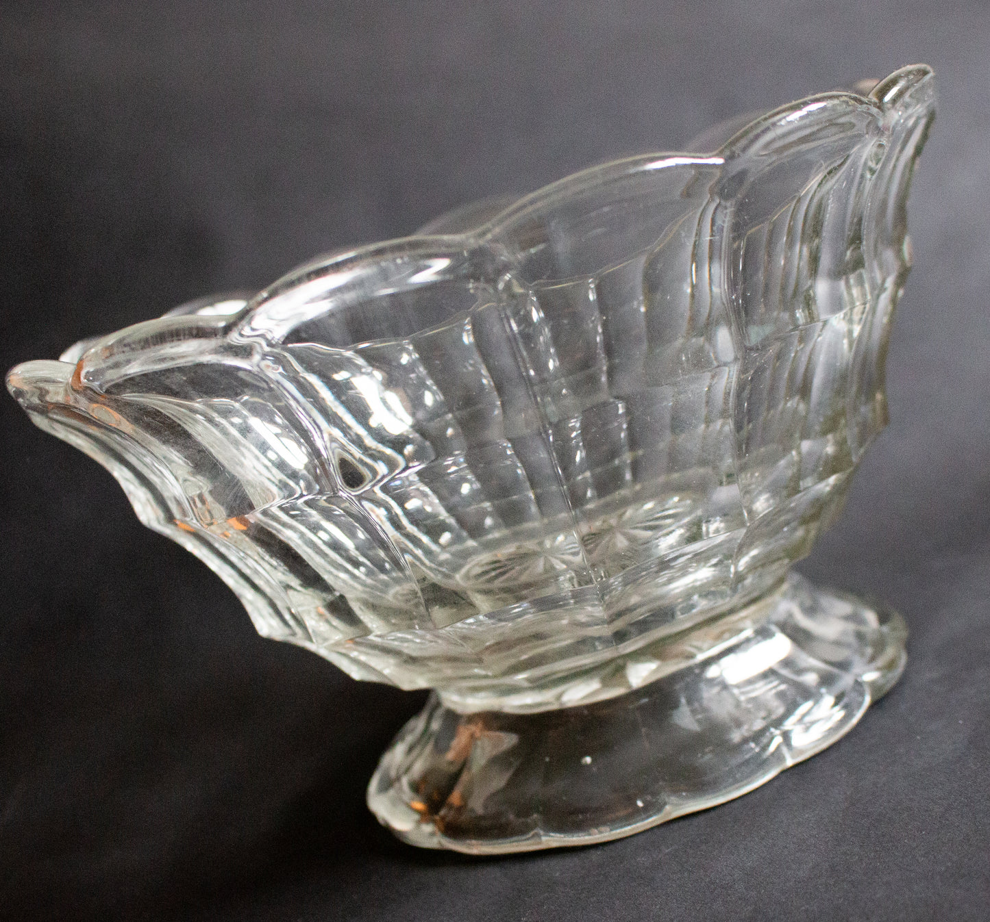 Moulded and Footed Glass Dessert or Fruit Bowl