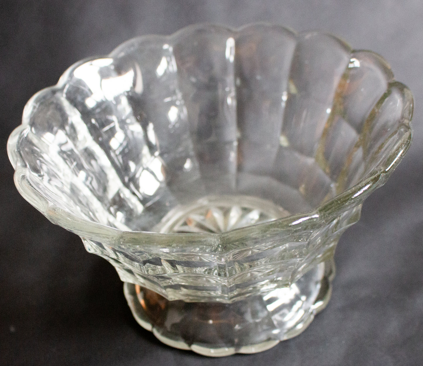 Moulded and Footed Glass Dessert or Fruit Bowl