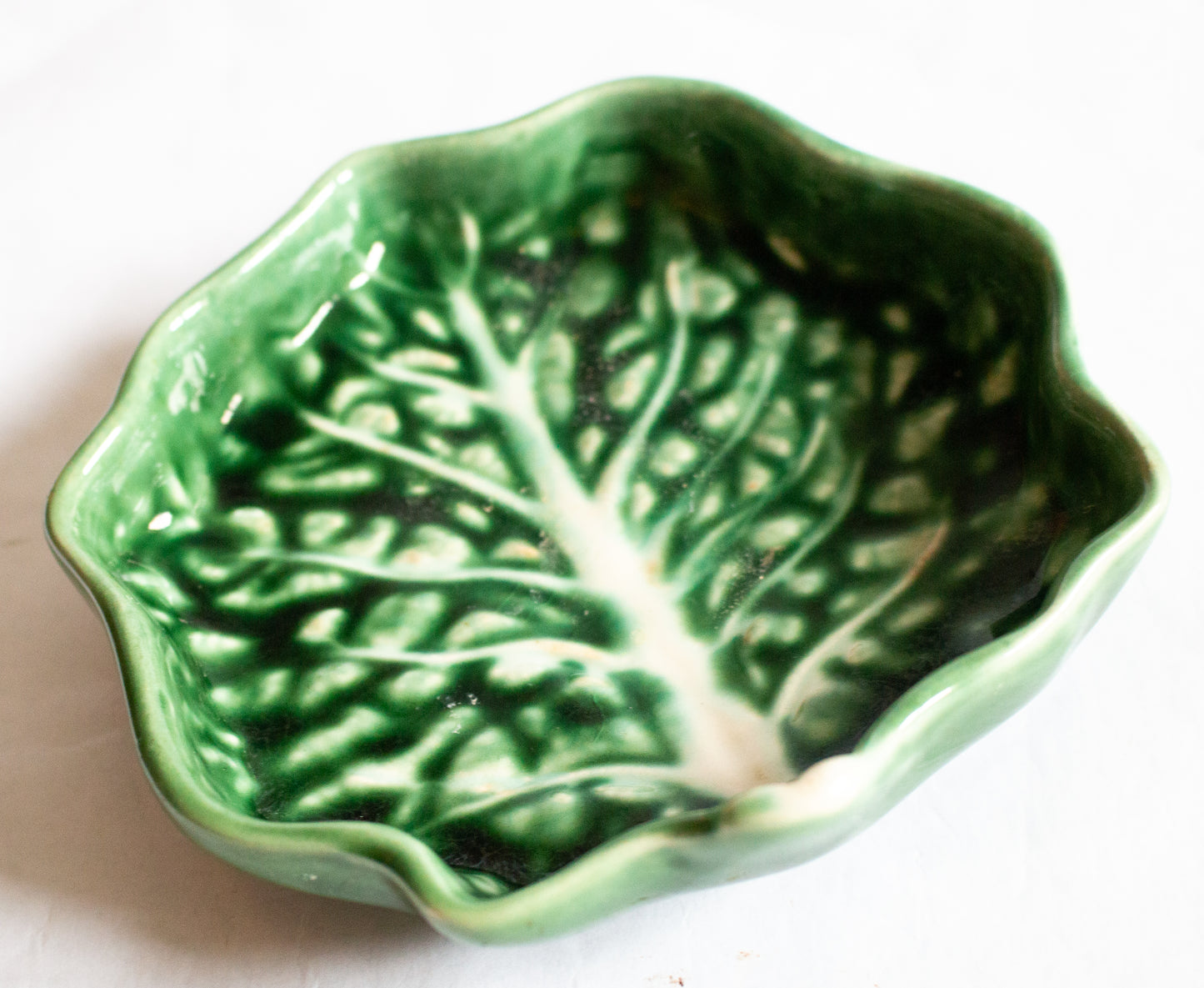 Vintage Green Majolica Leaf Dish