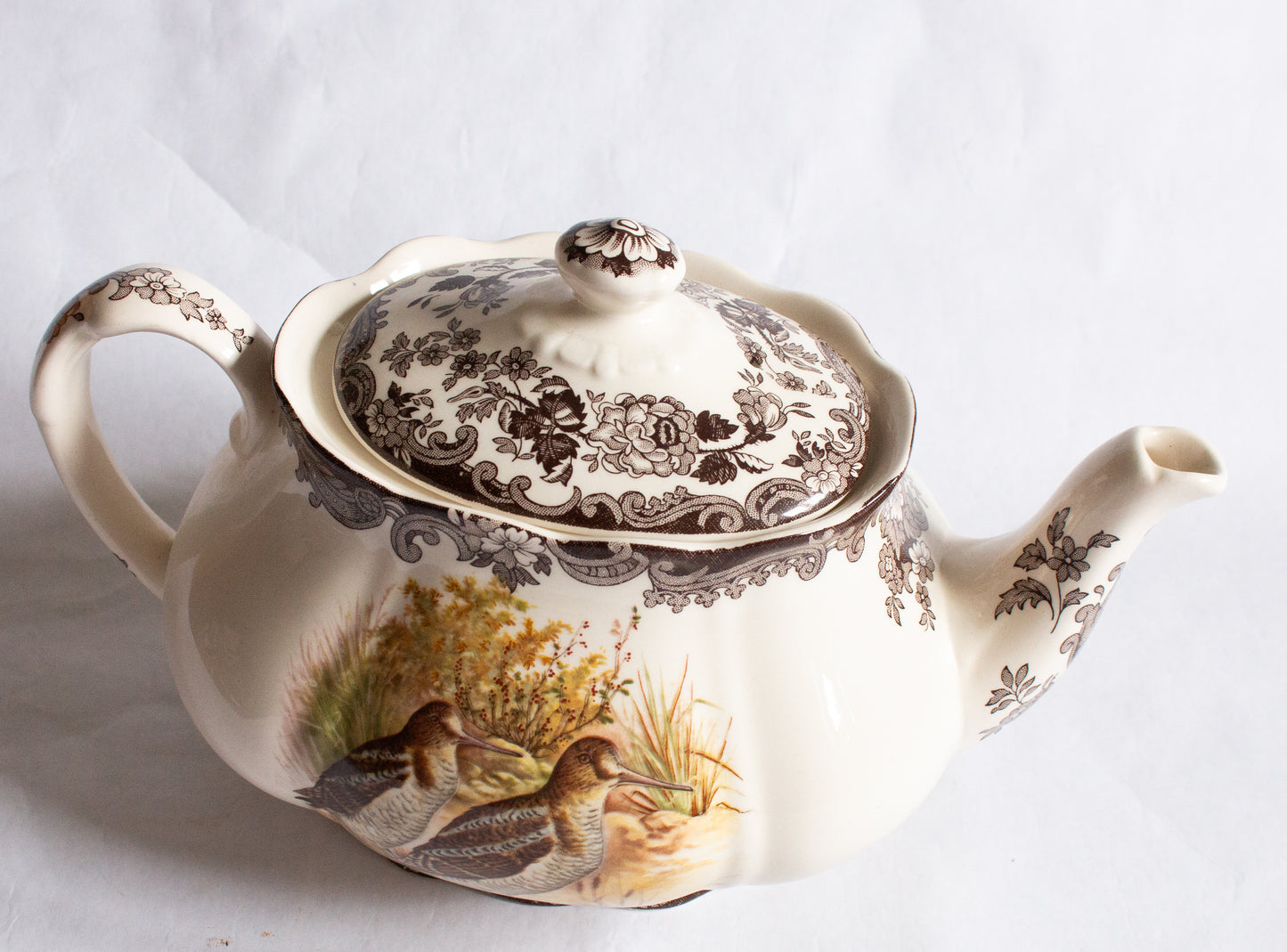 Royal Worcester Palissy England 'Game Series' Pattern Brown and White Large Teapot