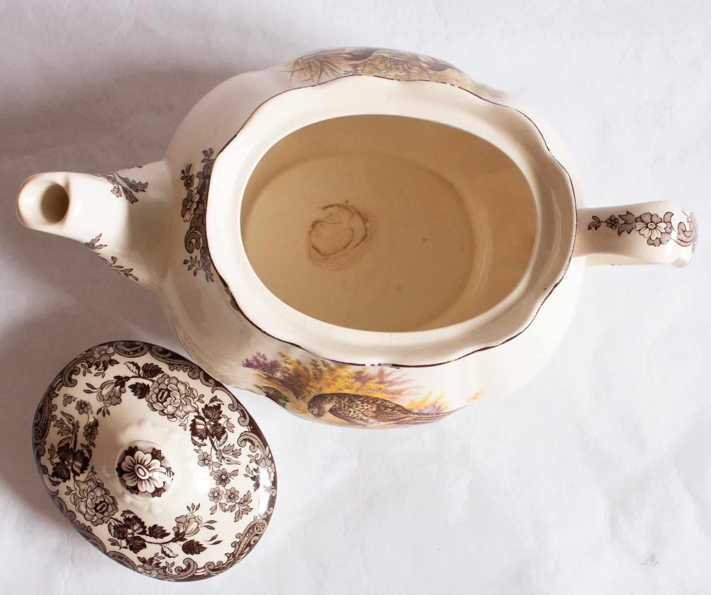 Royal Worcester Palissy England 'Game Series' Pattern Brown and White Large Teapot