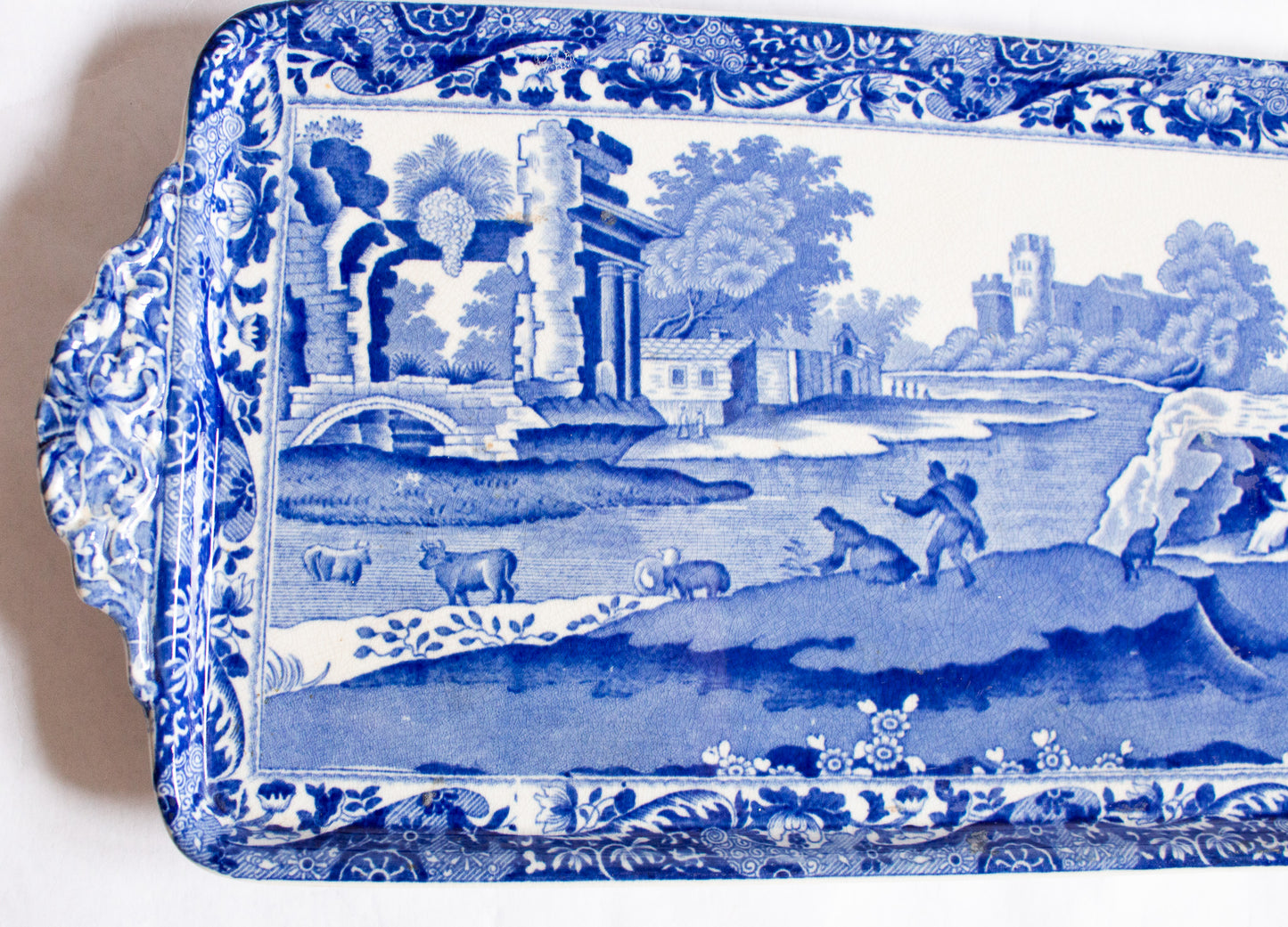 Spode 'Italian' Pattern Blue and White Transferware Large Sandwich Tray