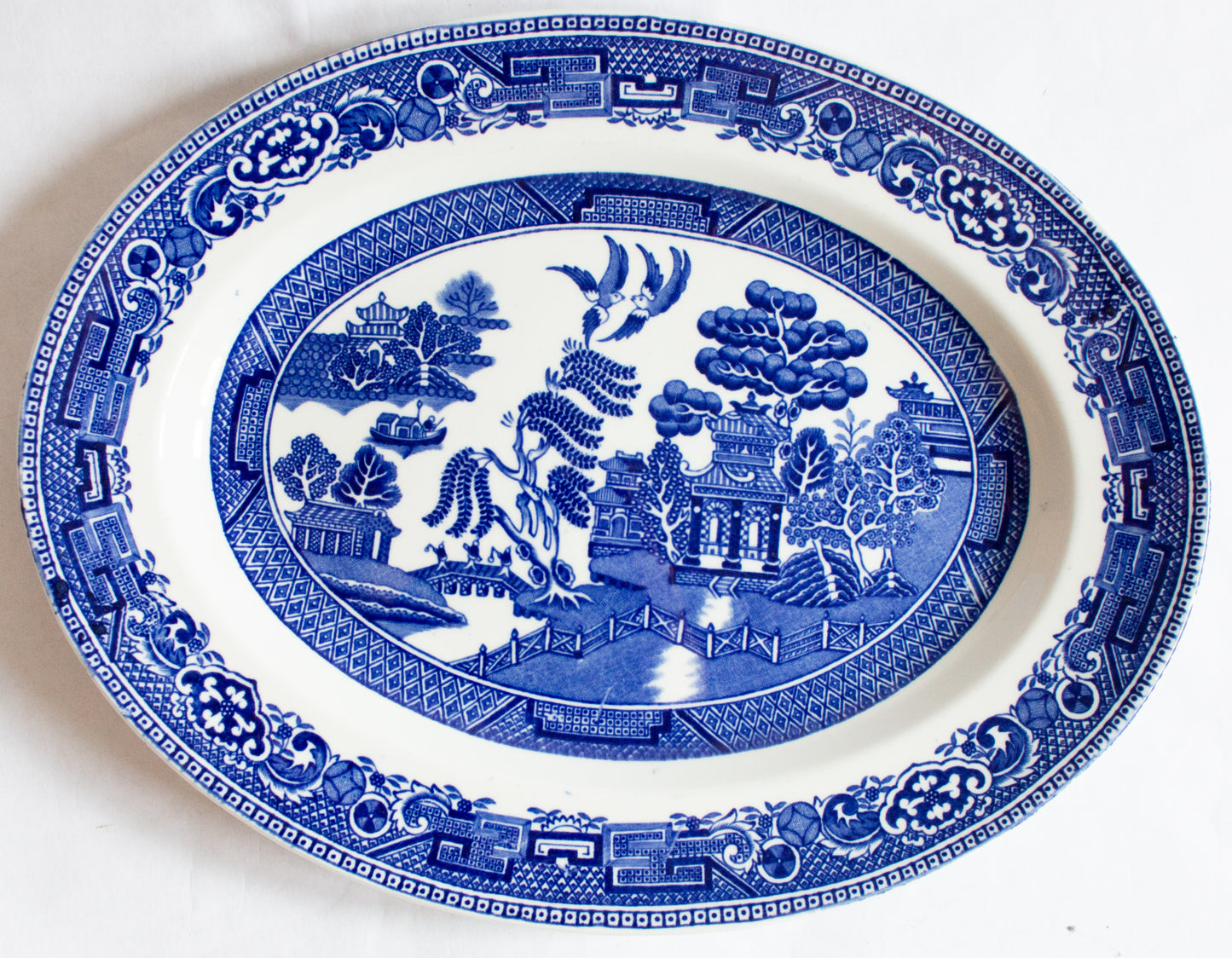 Alfred Meakin England 'Old Willow' Pattern Blue and White Transferware Serving Platter