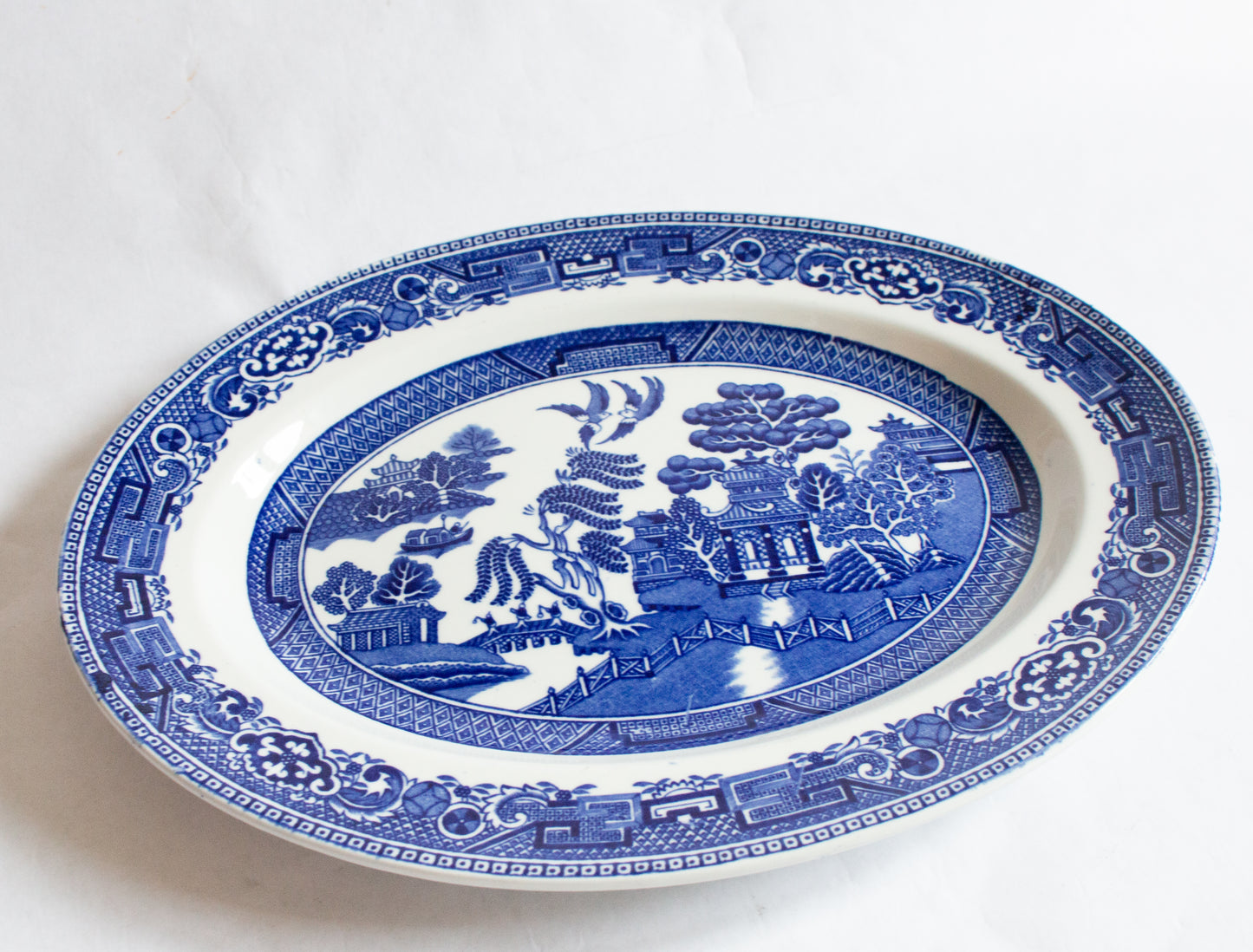 Alfred Meakin England 'Old Willow' Pattern Blue and White Transferware Serving Platter