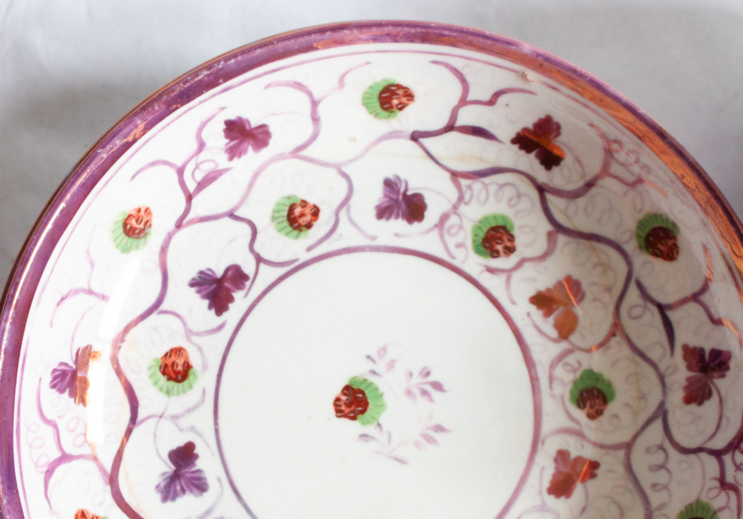 Antique Pink Lustre Teacups and Saucers with Wild Strawberry Pattern (4)