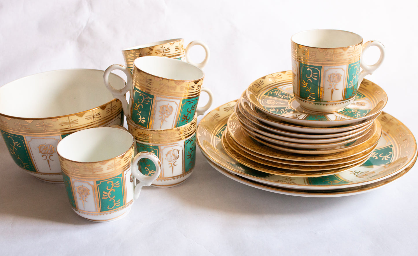 Antique Green and Gold Part Coffee Set