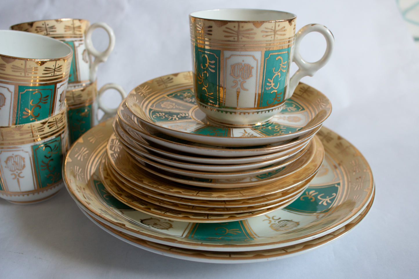Antique Green and Gold Part Coffee Set