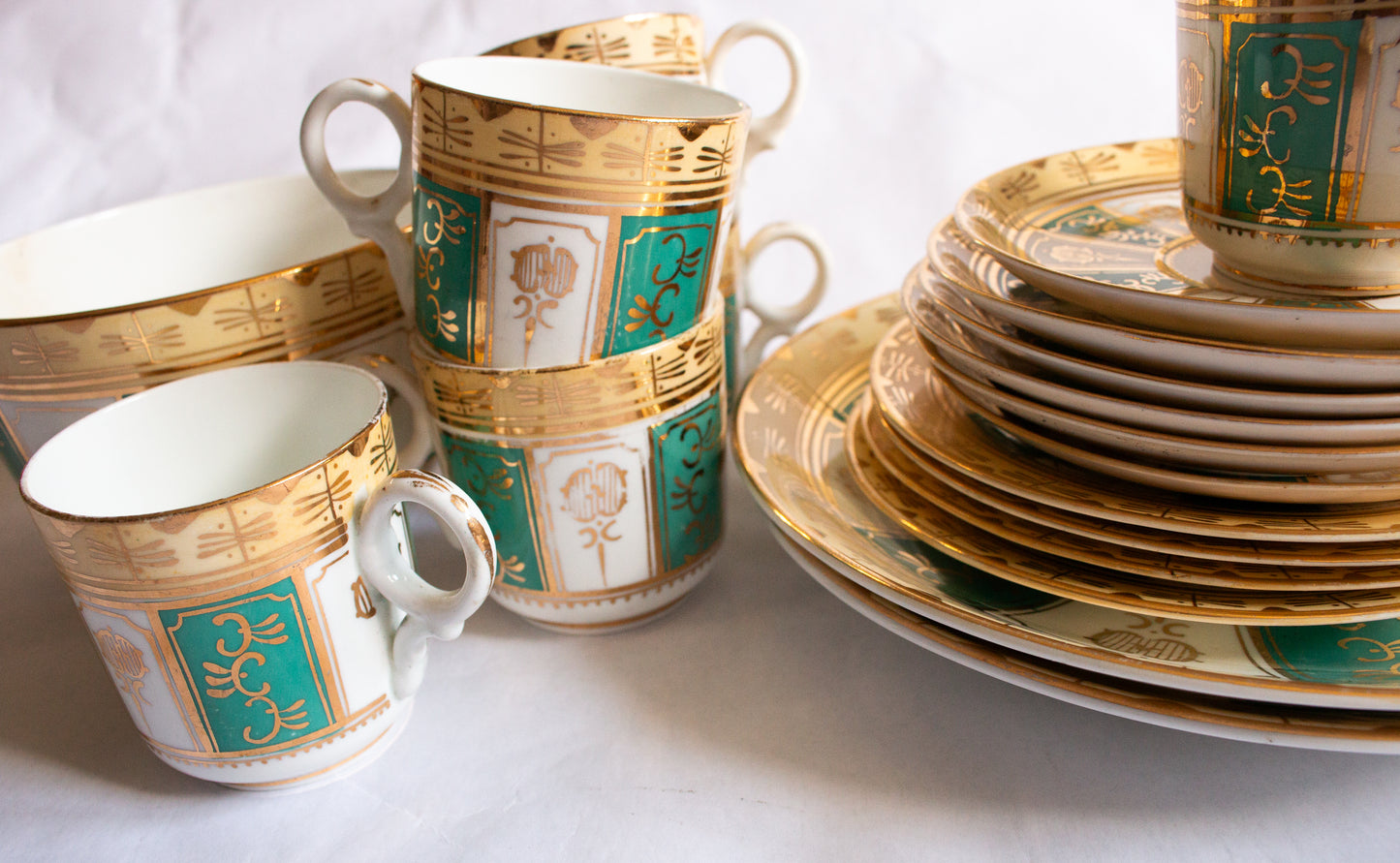 Antique Green and Gold Part Coffee Set