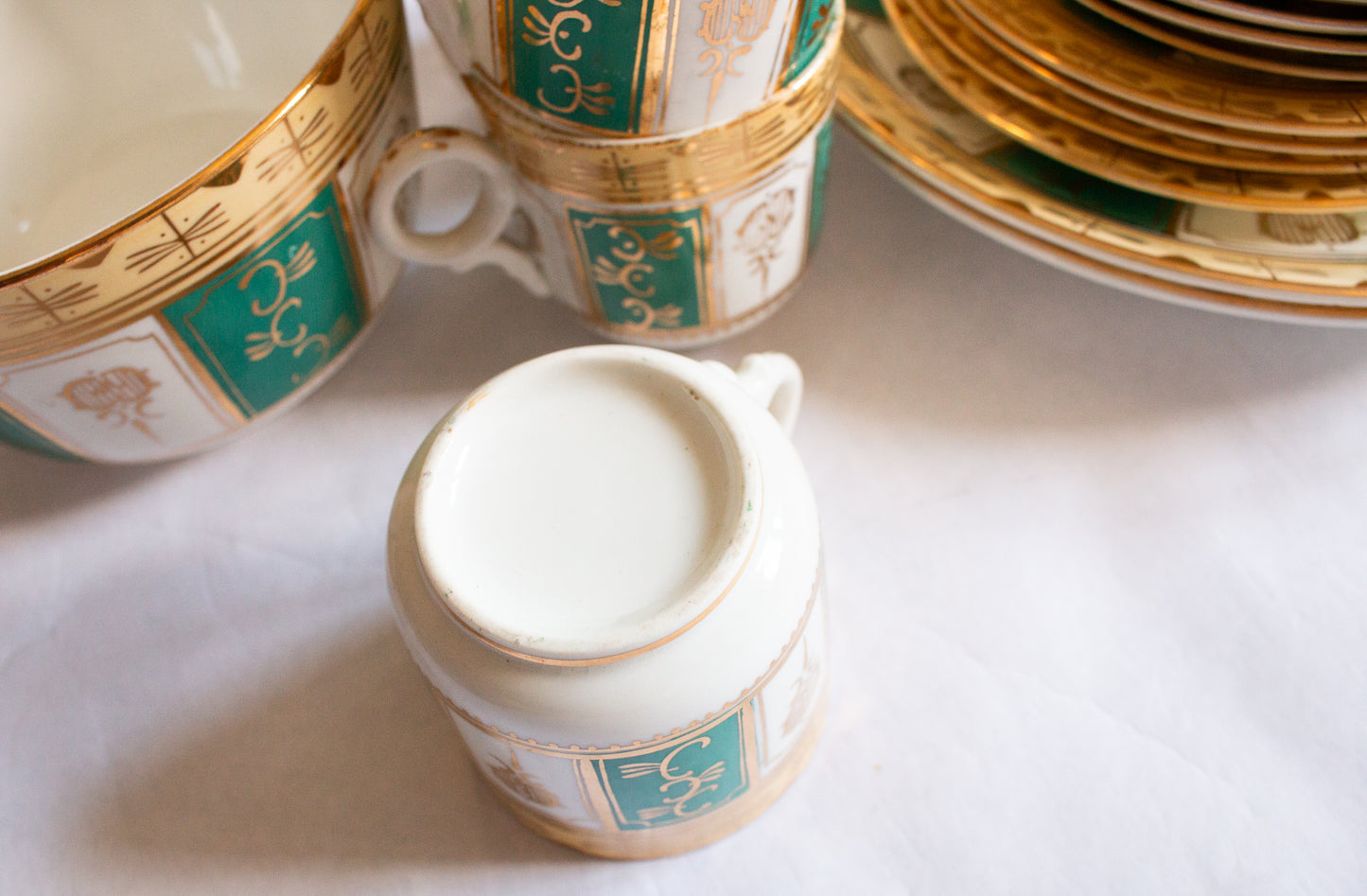 Antique Green and Gold Part Coffee Set