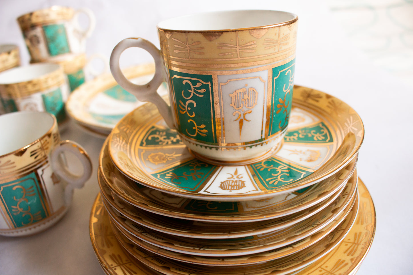 Antique Green and Gold Part Coffee Set