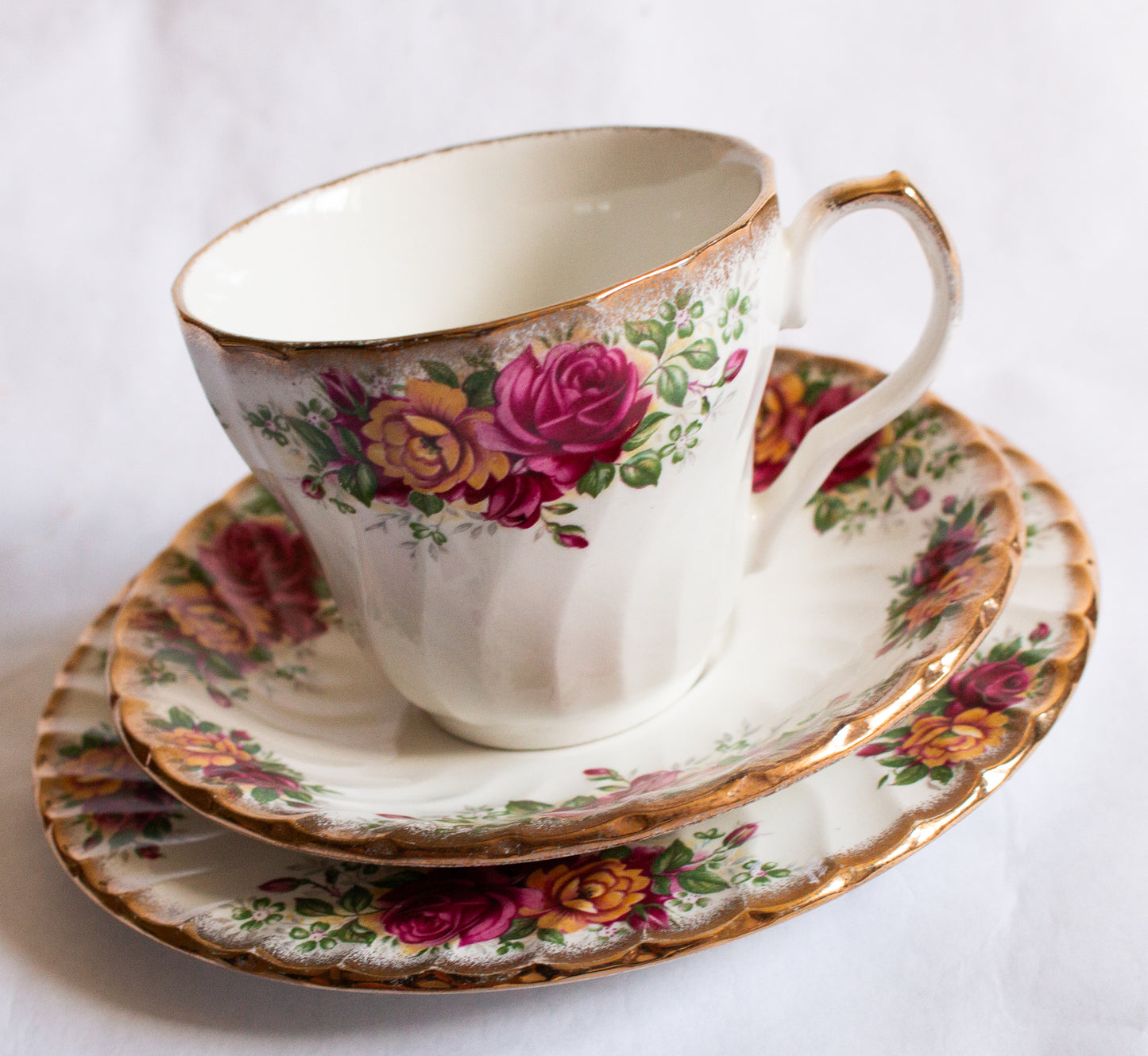 Aynsley & Co. Staffordshire China Country Roses Pattern Teacup Trio