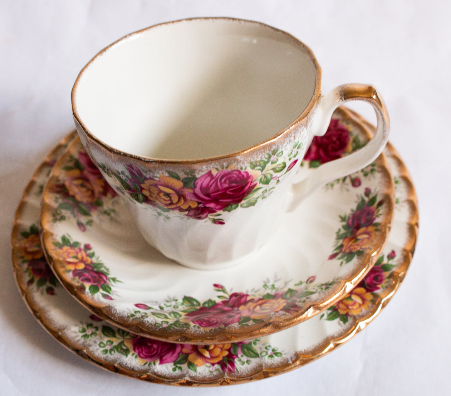Aynsley & Co. Staffordshire China Country Roses Pattern Teacup Trio
